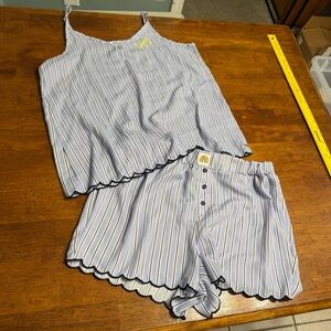 Rae Dunn happy Blue White Striped Pajama Set